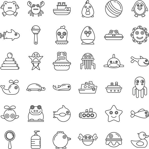 现代浴室玩具图标设置轮廓风格图片下载