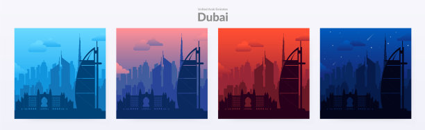 设置迪拜阿联酋著名城市景观背景图片下载