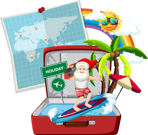 圣诞老人穿着夏装一起旅行图片下载