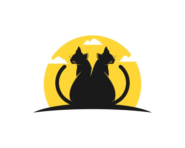 双生黑猫，身后是黄色日落图片下载