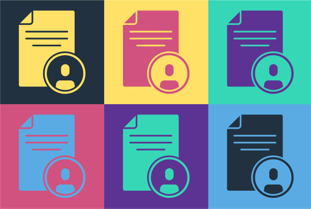 波普艺术简历图标孤立的颜色背景图片下载