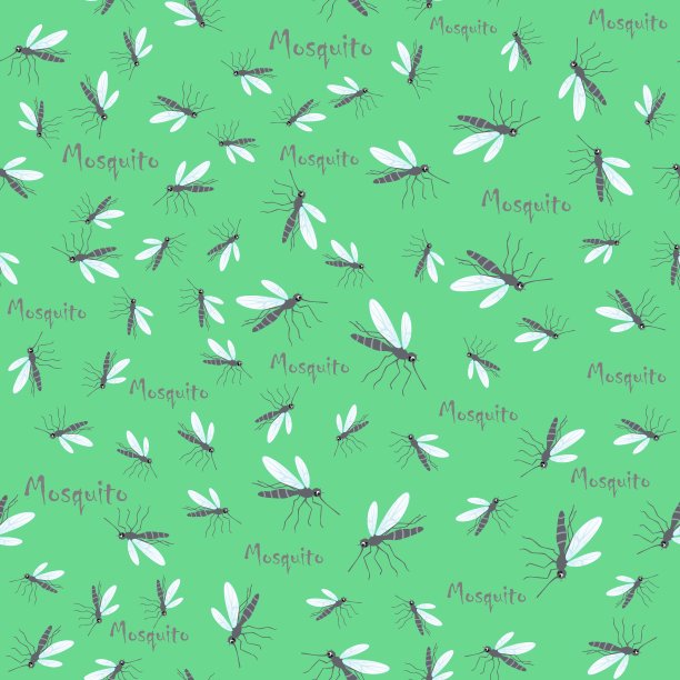 苍蝇和蚊子图案。图形矢量绿色和白色无缝壁纸。图片下载
