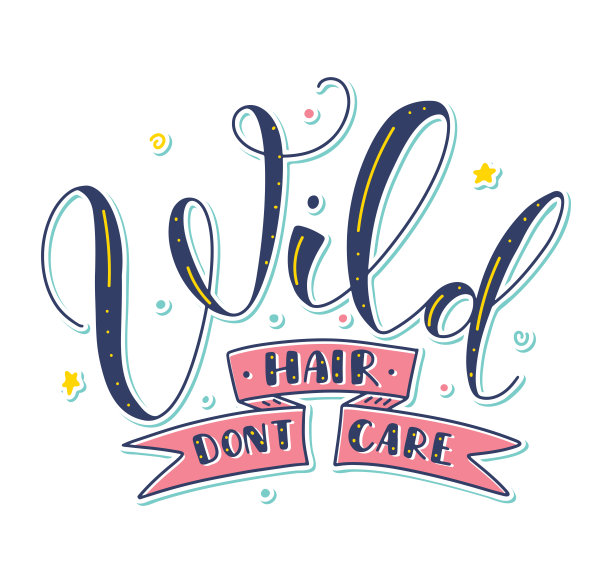 野生头发不在乎-彩色矢量插图与手写字母图片下载