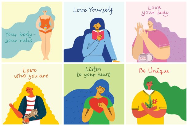 爱你自己。矢量生活方式概念卡与文字不要忘记爱自己。图片下载