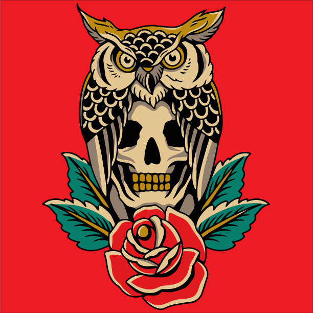 纹身设计猫头鹰和骨花图片下载