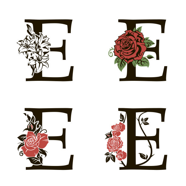 字母E与鲜花花束图片下载