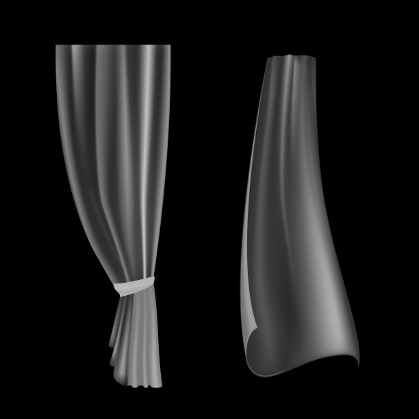 透明的布料。挥舞着窗帘。真实的流动轻量布料。室内装饰模板。白色的窗帘。窗口覆盖。孤立悬挂丝织物。矢量图图片下载