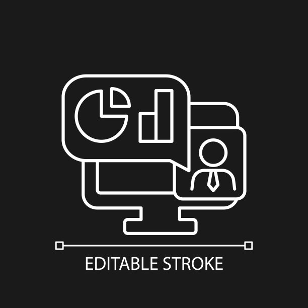 在线业务演示白色线性图标为黑色主题图片下载