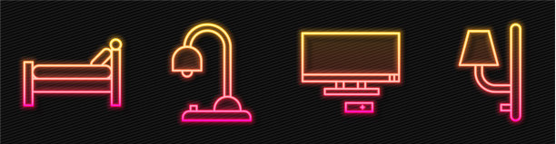 设置线条智能电视、床上台灯和壁灯图片下载