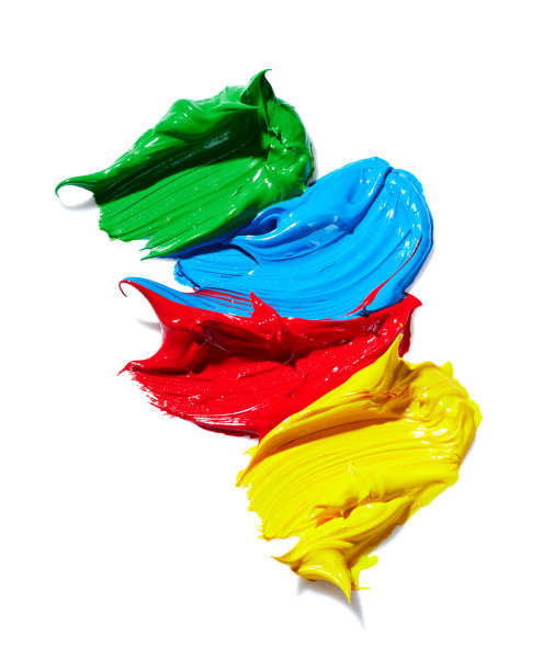 红色，蓝色，黄色和绿色涂抹笔触在白色孤立的背景图片下载