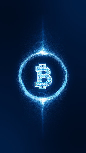 蓝色数字货币图标与蓝色能量球粒子抽象背景图片下载