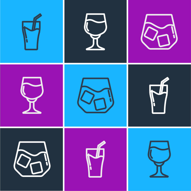 设置线玻璃，果汁，威士忌和葡萄酒杯图片下载