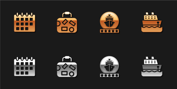 设置日历旅行箱邮轮和图标图片下载