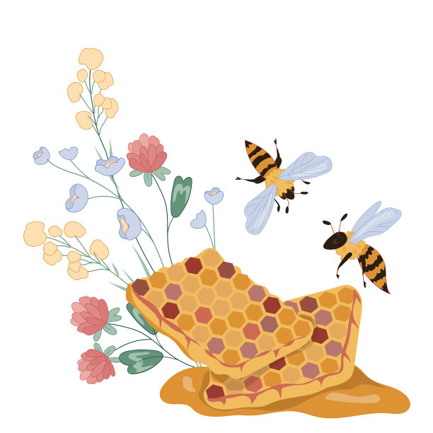 蜂房上飞舞着蜜蜂和花朵图片下载