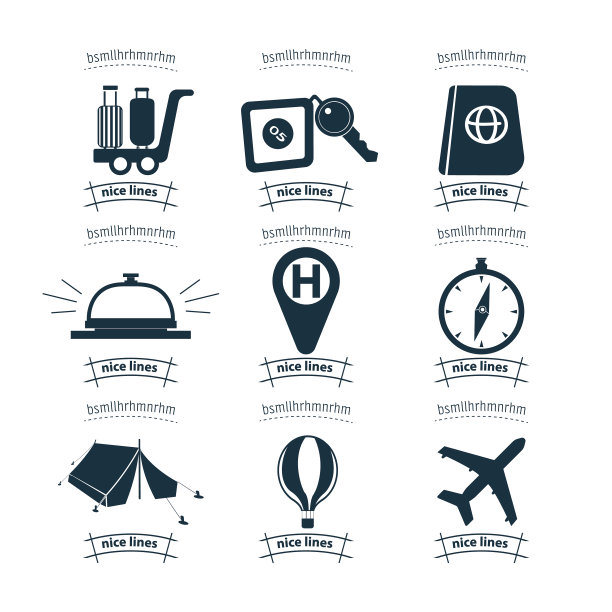 旅游和交通图标设置与酒店图片下载