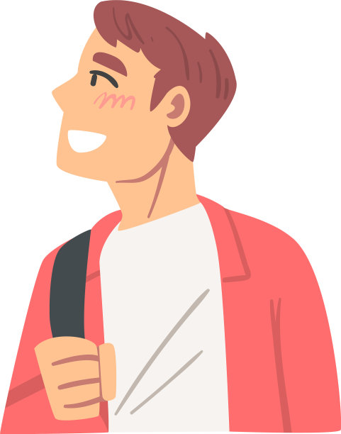 愉快的年轻人看向别处，卡通图片下载