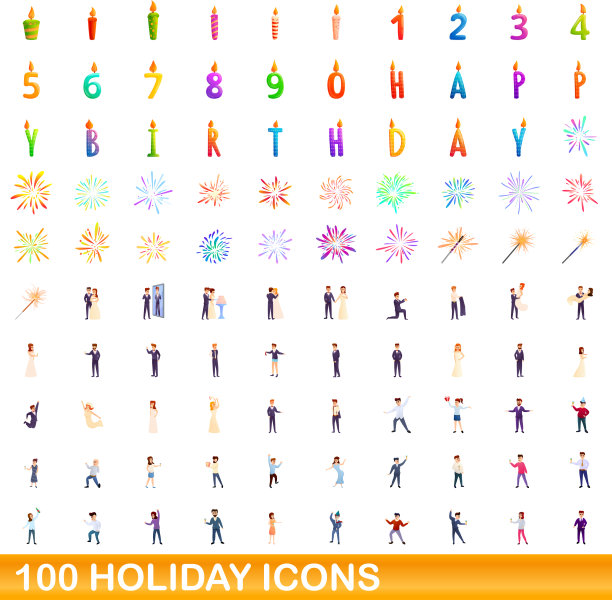 100节日图标设置卡通风格图片下载