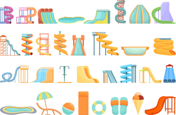 水上乐园图标设置卡通风格图片下载