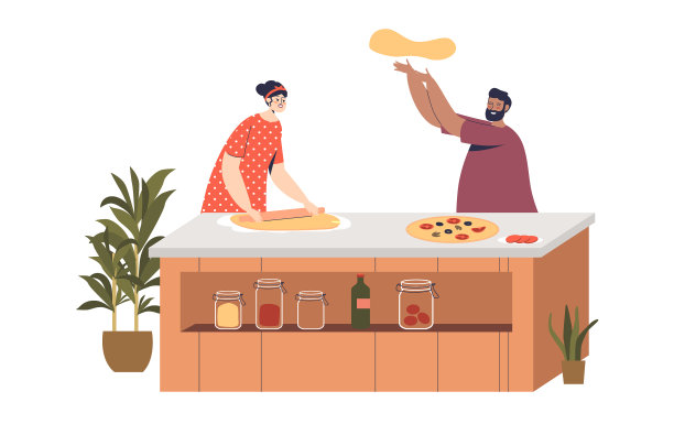 一对年轻的家庭成员在家一起做披萨图片下载