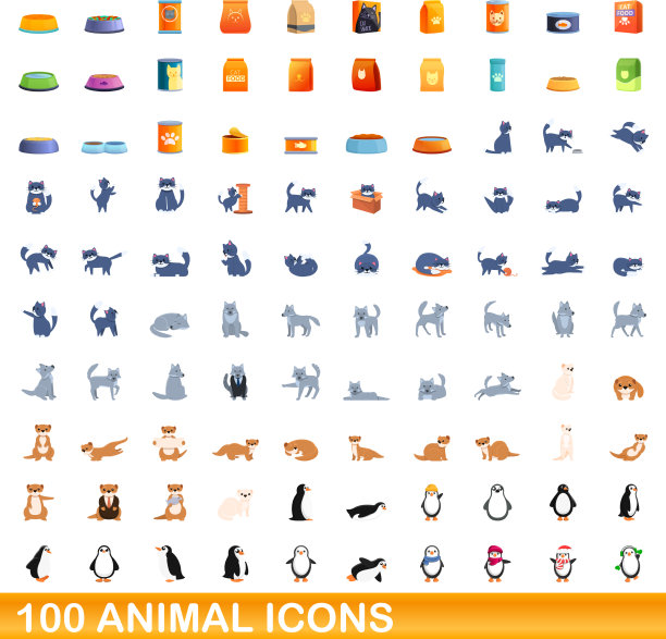 100动物图标设置卡通风格图片下载