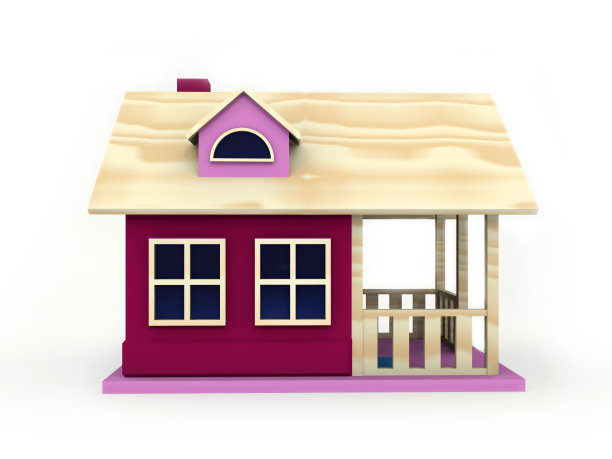 3 d演示。极简主义的玩具房子孤立在白色的背景。图片下载