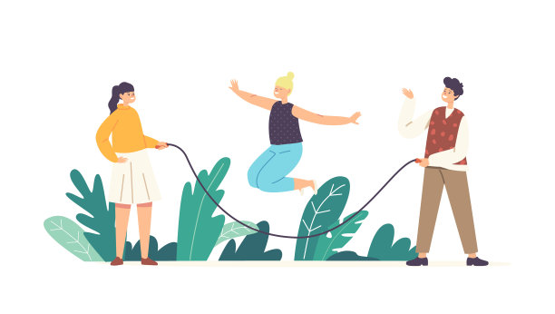 孩子们快乐的玩着跳绳图片下载