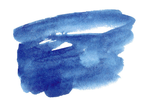 抽象的蓝色水彩形状。水彩手绘染色孤立在白色图片下载