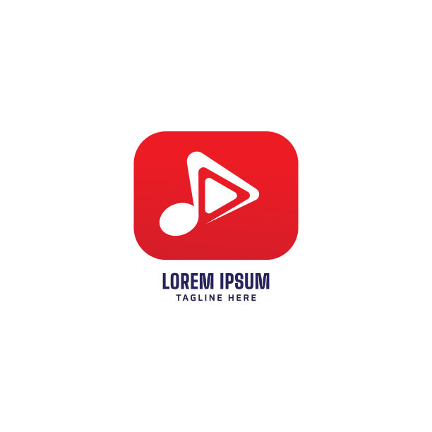 红色播放按钮与音乐音符图标隔离图片下载