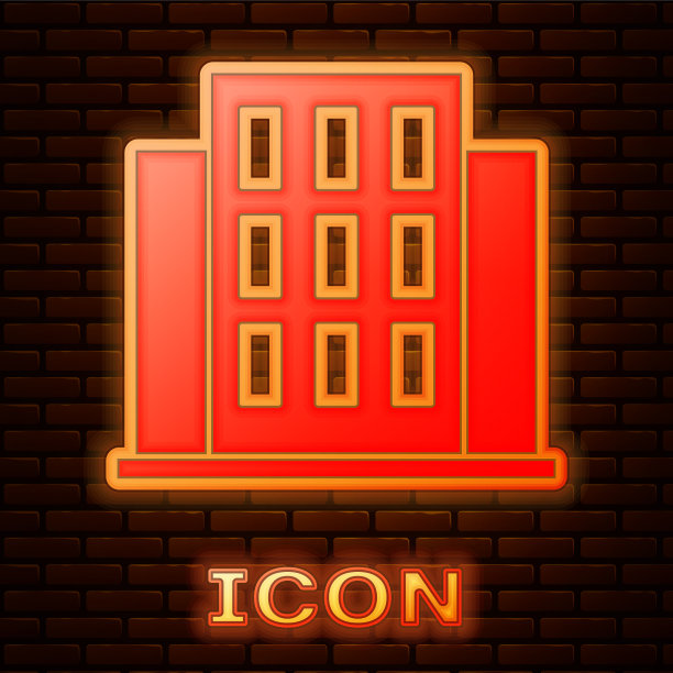 发光的霓虹灯房子图标孤立在砖墙上图片下载