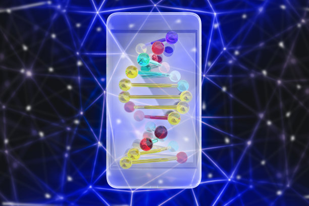 3D插图与DNA螺旋作为记忆载体在智能手机的背景。在手机和其他移动设备中存储信息的最新发展图片下载