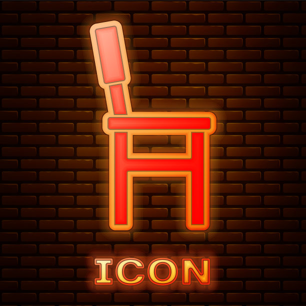 发光的霓虹灯椅子图标孤立在砖墙上图片下载