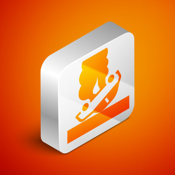 等距燃烧的汽车图标隔离在橙色上图片下载