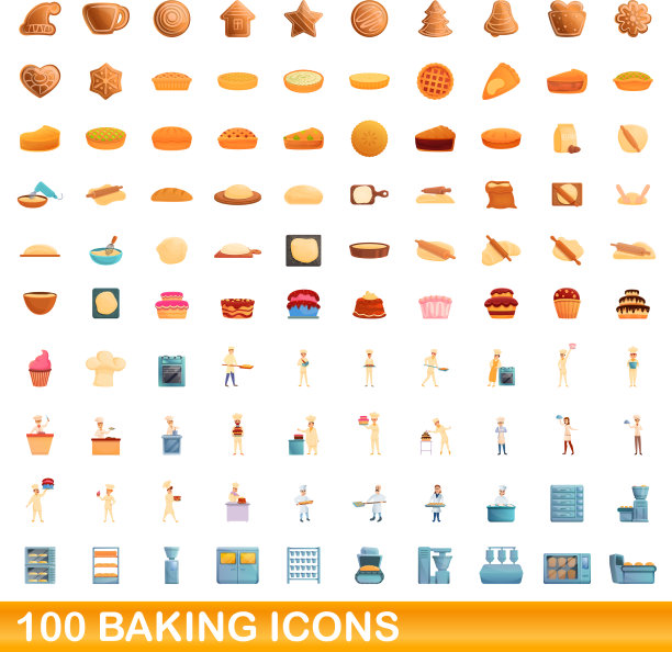 100个烘焙图标设置卡通风格图片下载