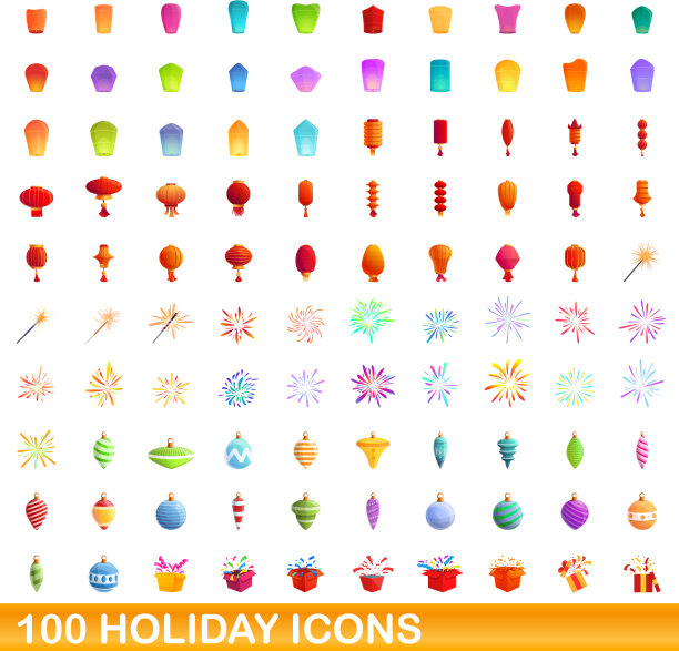 100节日图标设置卡通风格图片下载