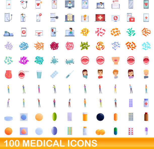 100个医疗图标集（卡通风格）图片下载