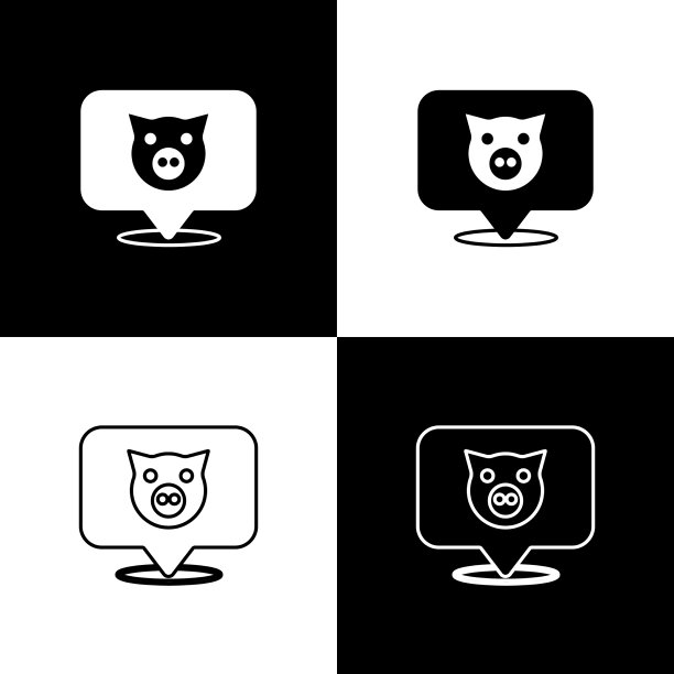 设置猪图标隔离在黑色和白色图片下载