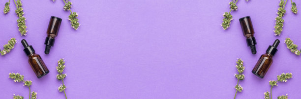 药用植物的旗帜和药瓶。平的。图片下载