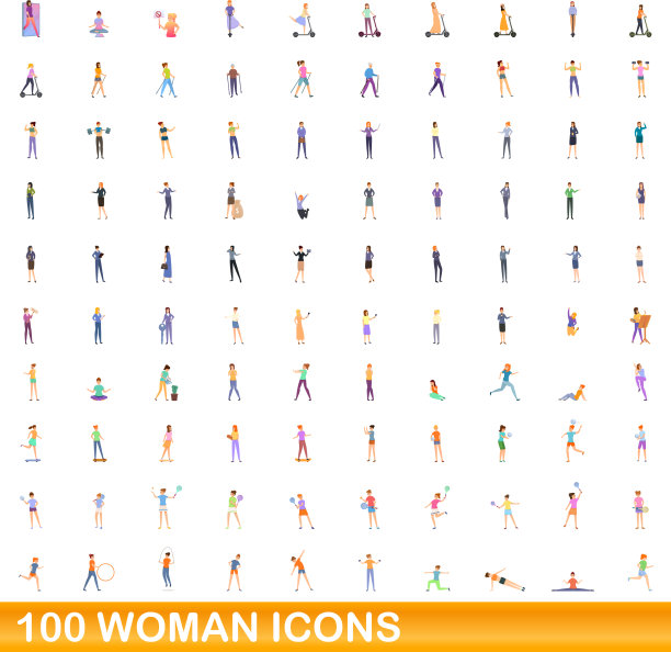 100名女性图标设置卡通风格图片下载