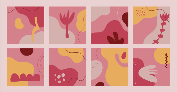 向量集的抽象方形背景。手绘涂鸦各种形状，线，点，滴，曲线。当代现代时尚插图、封面、卡片、印刷品图片下载