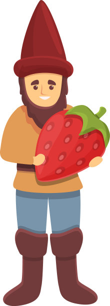 花园侏儒与草莓图标卡通风格图片下载