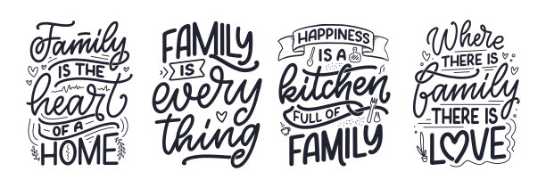 集与手画字母引用现代书法风格的家庭。印刷品和海报设计的口号。向量图片下载