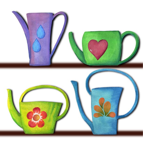 一套彩色可爱的浇花罐图片下载