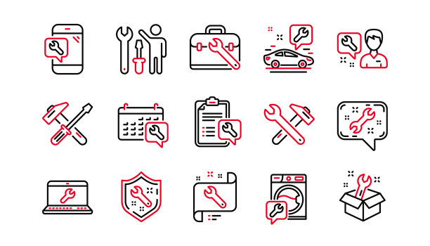 维修线图标锤子螺丝刀和扳手图片下载