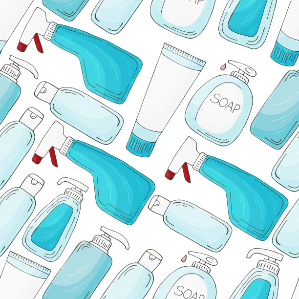 无缝模式。一套浴室元素在手绘风格。收集罐头，包装，管子。防腐剂图片下载