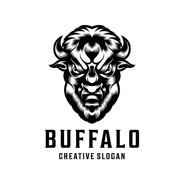 令人敬畏的野生动物野牛头徽章复古标志插图图片下载