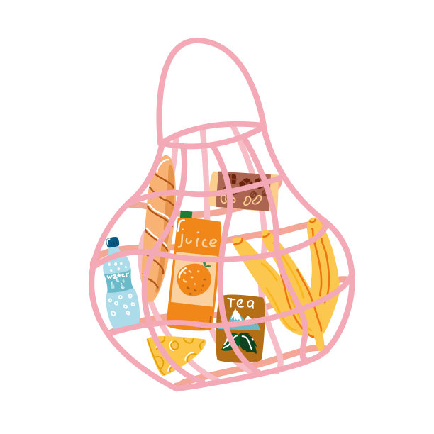 用针织袋装一套食品杂货。图片下载