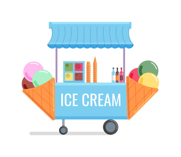 冰淇淋小贩推车卖货车在白色图片下载