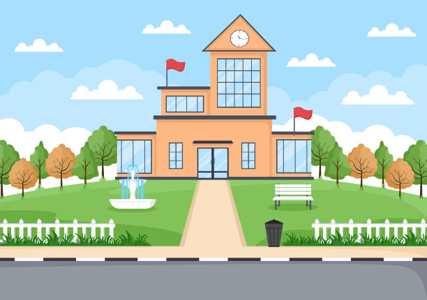 回到学校，现代建筑，绿草如茵的美景前院。后台登陆页面插图图片下载