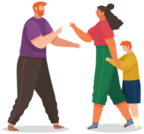 家庭中的问题和冲突，争斗和争吵，为孩子吵架。不幸的男孩图片下载