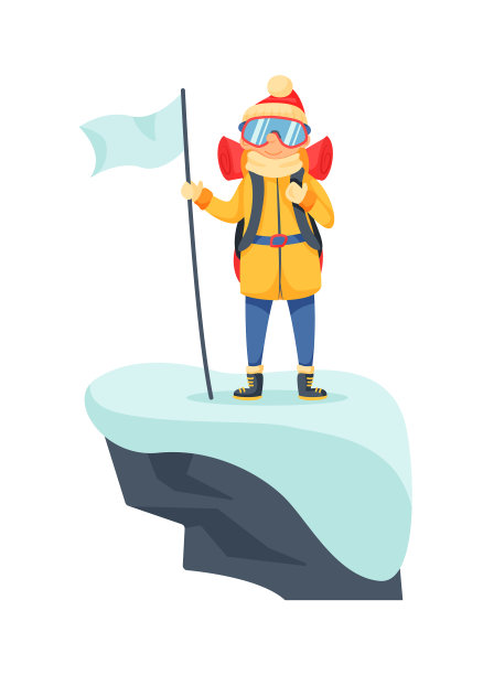 登山者在冰冷的岩石山峰卡通场景图片下载